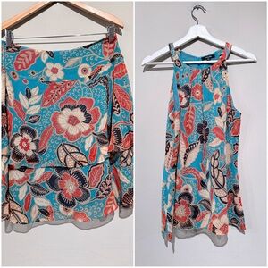 Vintage Rafaella Outfit 2 Pc Set Ruffle Skirt/Blouse Floral Summer Women M/6